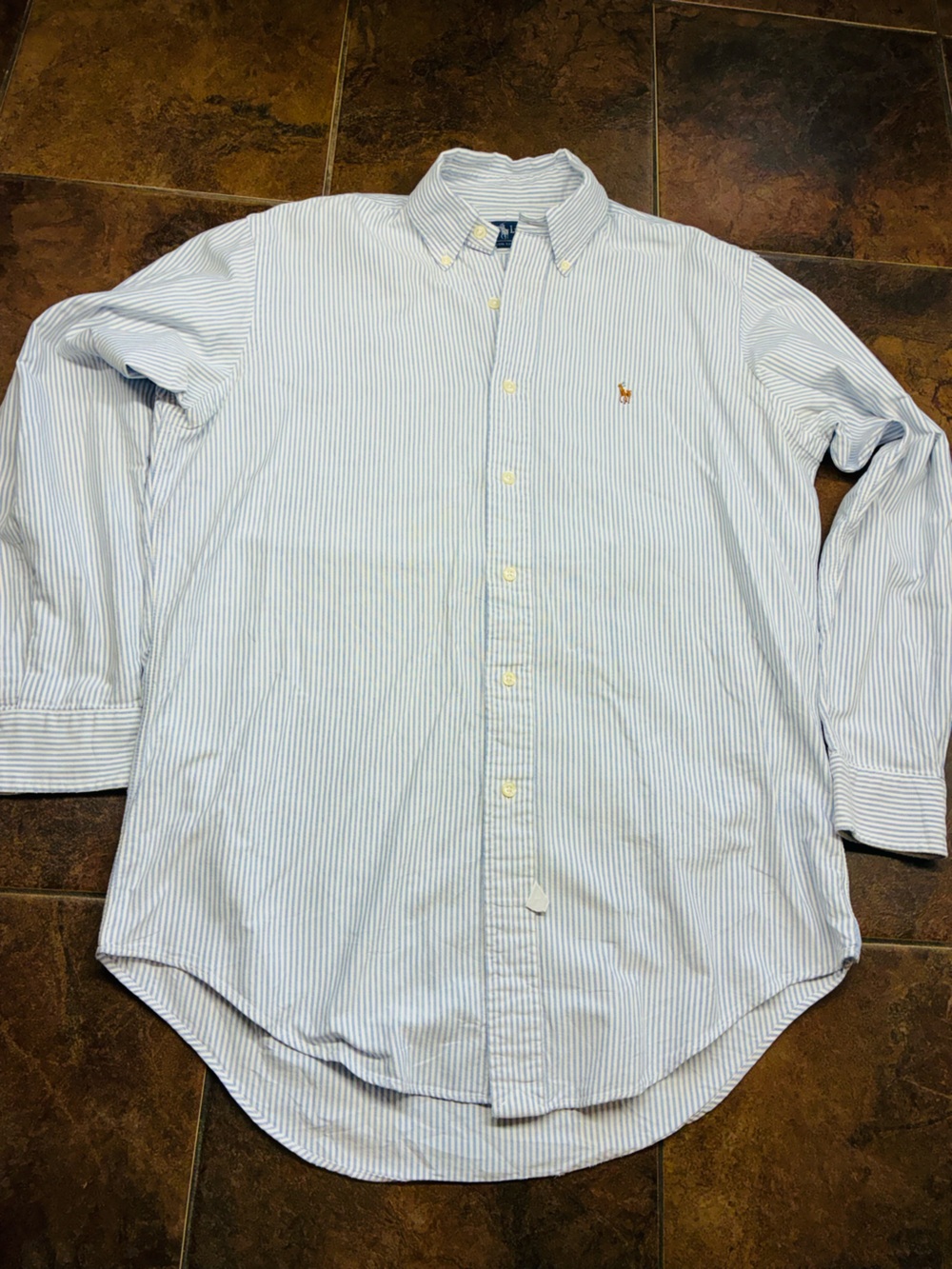 Ralph Lauren Light Blue and White Striped Button-Down Dress Shirt